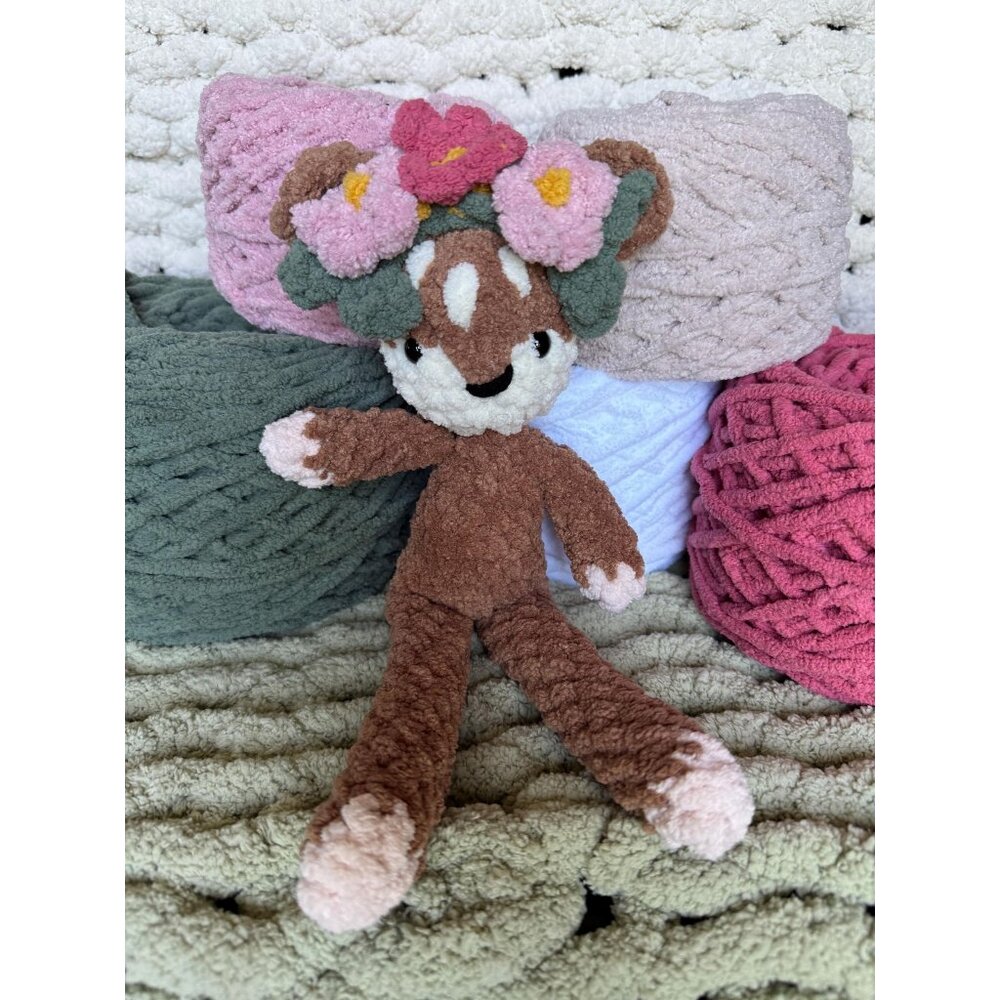 Fawn Fairy Crochet Plush Baby Deer Flower Headband Handmade Crochet Gift